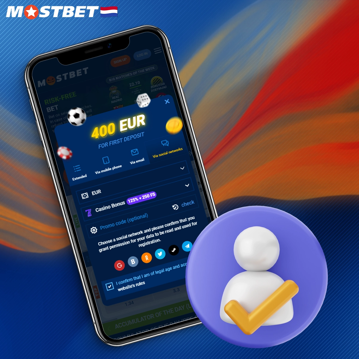 De belangrijkste welkomstbonus in de Mostbet-app biedt 125% bovenop je eerste storting, tot € 400, plus 250 gratis spins voor het casino. Andere beschikbare bonussen en promoties omvatten: