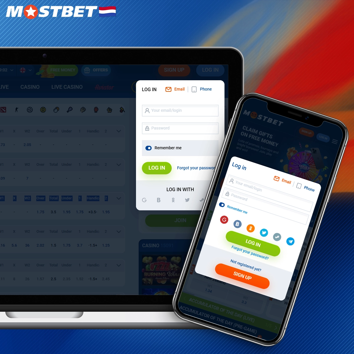 Instructies voor het inloggen op je Mostbet-account.