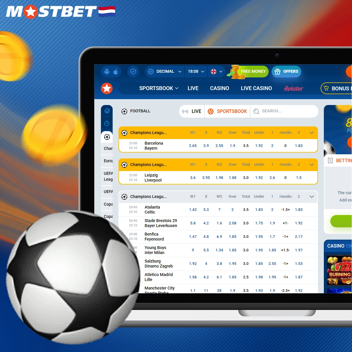 Beoordeling van voetbalweddenschappen op Mostbet