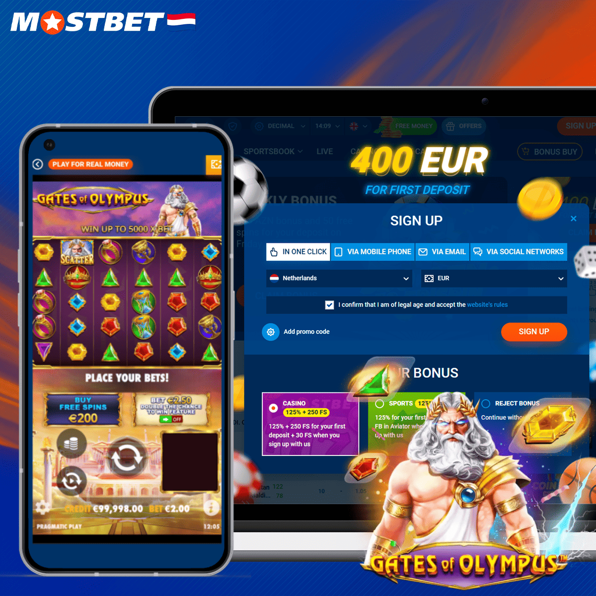 Hoe speel je de Gates of Olympus demo op Mostbet?